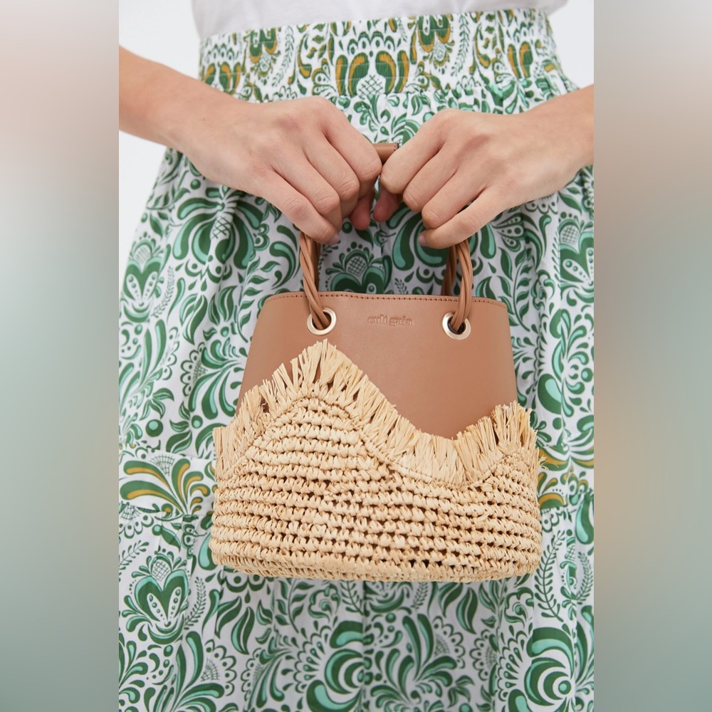 cult gaia Tan and Natural Raffia Mini Tote